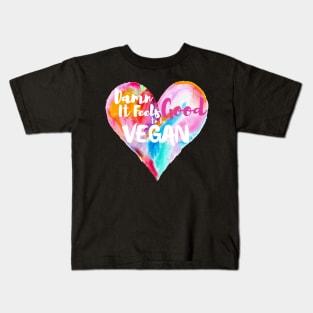 DAMN IT FEELS GOOD TO BE VEGAN STICKER - Watercolor Painted Heart Kids T-Shirt